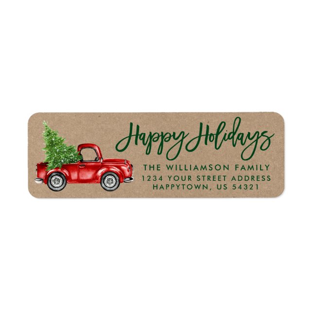 Kraft Brush Script Vintage Truck Holiday Green (Front)
