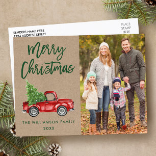 Kraft Brush Script Vintage Truck Photo Christmas Postcard