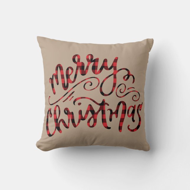 Kraft Buffalo Plaid Merry Christmas Pillow (Front)