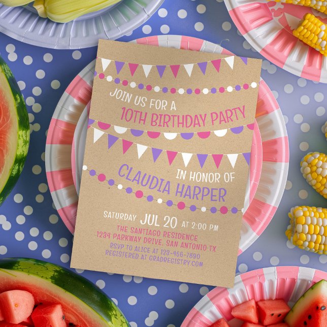 Kraft Bunting Girls' Birthday Invitation (Creator Uploaded)