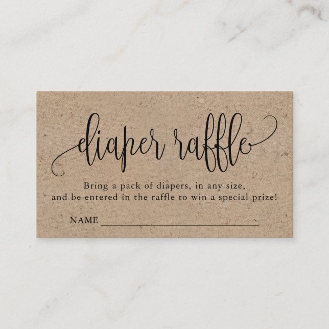 Kraft Calligraphy Diaper Raffle Enclosure Card (Front)