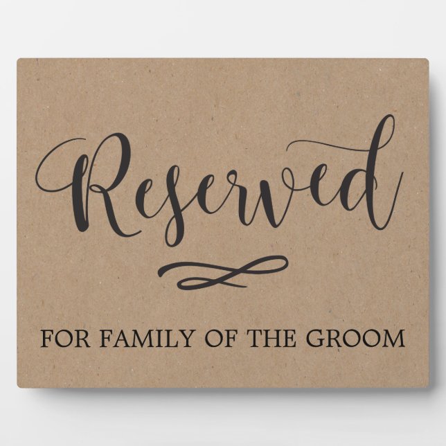Kraft Calligraphy Reserved Seating Wedding Sign Plaque (Front)