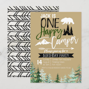 Kraft Camper 1st Birthday Camping Party Invitation