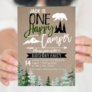 Kraft Camper 1st Birthday Forest Camping Party Invitation