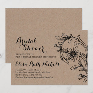Kraft  cardboard floral wedding bridal shower invitation