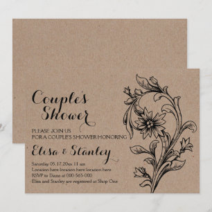 Kraft cardboard floral wedding couples shower invitation