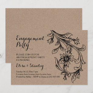 Kraft cardboard floral wedding engagement party invitation