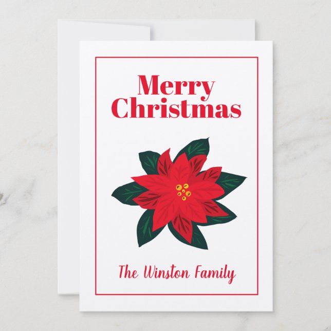 Kraft Christmas card with poinsettia flower design (Front)