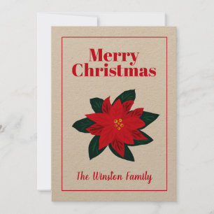 Kraft Christmas card with poinsettia flower design