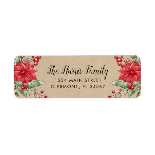 Kraft Christmas Poinsettia Holly Berry Label