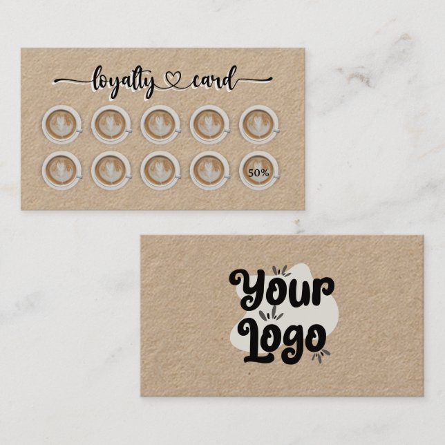 Kraft Coffee Cup Customize Text Business Cafe Shop Loyalty Card (Front/Back)