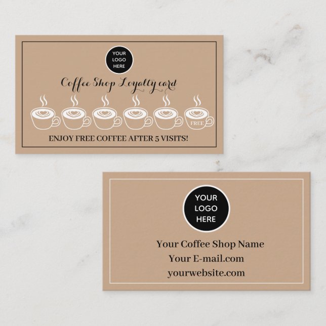 Kraft Coffee Shop Logo Business Reward Punch Loyalty Card (Front/Back)
