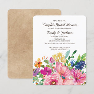 Kraft Colourful Floral Couple's Bridal Shower Invitation
