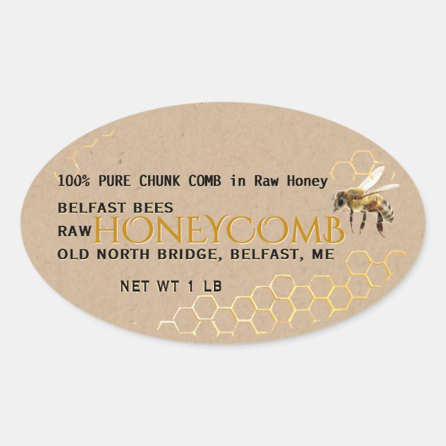 Kraft Comb Honey in Rectangle, Circle, Square or Oval Sticker (Front)