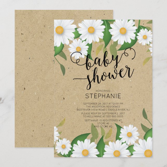 Kraft Daisy Flowers Baby Shower Invitation (Front/Back)