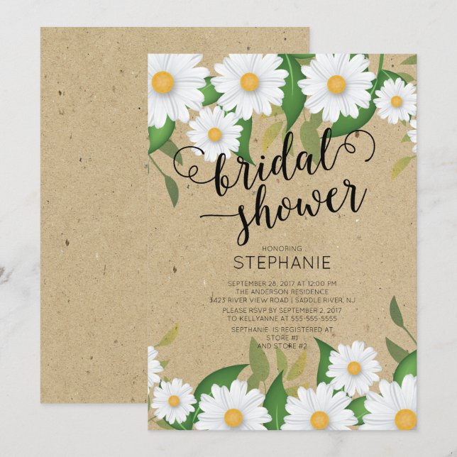 Kraft Daisy Flowers Bridal Shower Invitation (Front/Back)