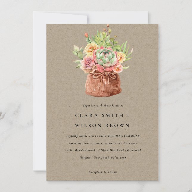 KRAFT DESERT SUCCULENT CACTI FOLIAGE BUNCH WEDDING INVITATION (Front)