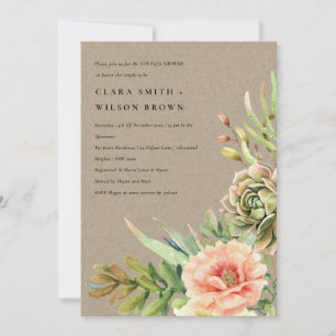 KRAFT DESERT SUCCULENT CACTI FOLIAGE COUPLE SHOWER INVITATION