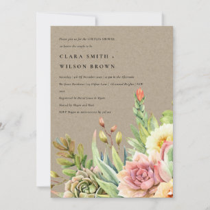 KRAFT DESERT SUCCULENT CACTI FOLIAGE COUPLE SHOWER INVITATION