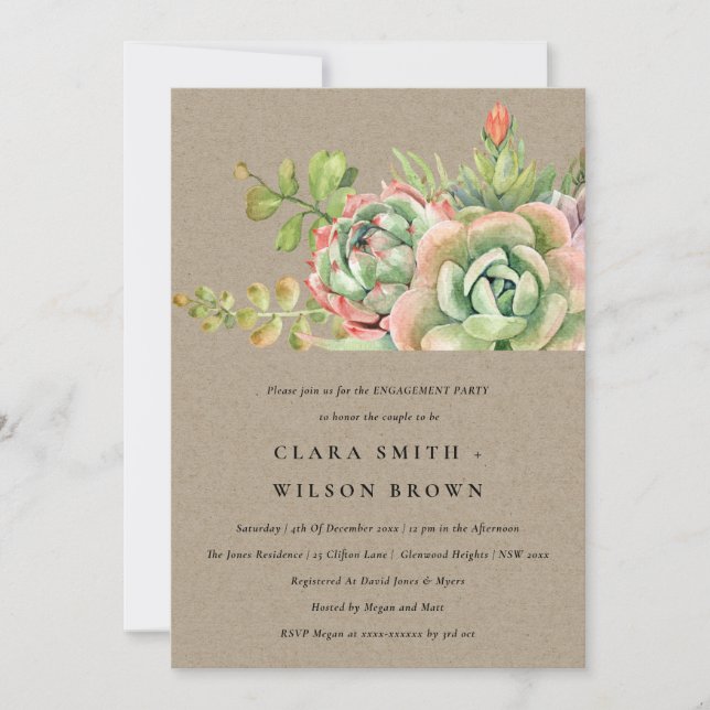 KRAFT DESERT SUCCULENT CACTI FOLIAGE ENGAGEMENT INVITATION (Front)