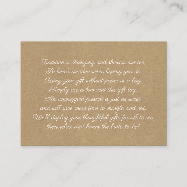 Kraft Display bridal shower insert card + tag (Front)