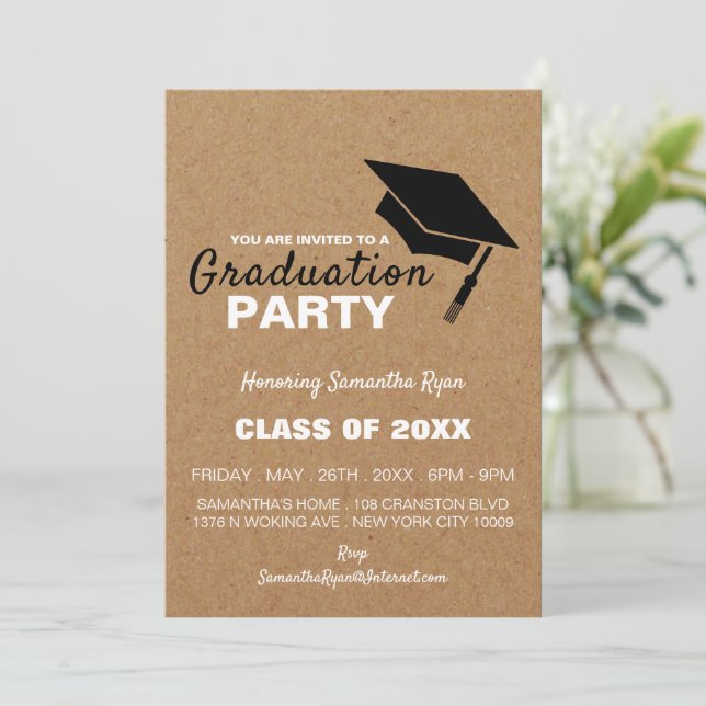Kraft Effect, Grad Cap, Graduation Party Invite (Standing Front)