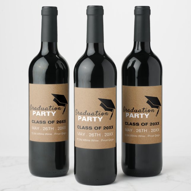 Kraft Effect, Grad Cap, Graduation Party Wine Label (Bottles)