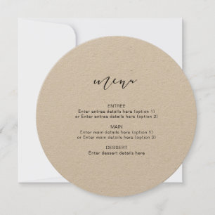 Kraft Elegant Calligraphy Round Menu Wedding