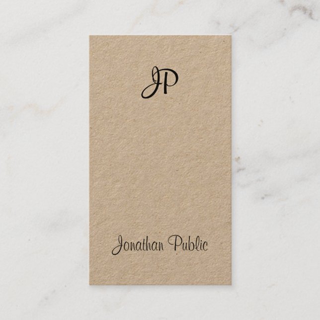 Kraft Elegant Script Modern Monogram Graceful Luxe Business Card (Front)