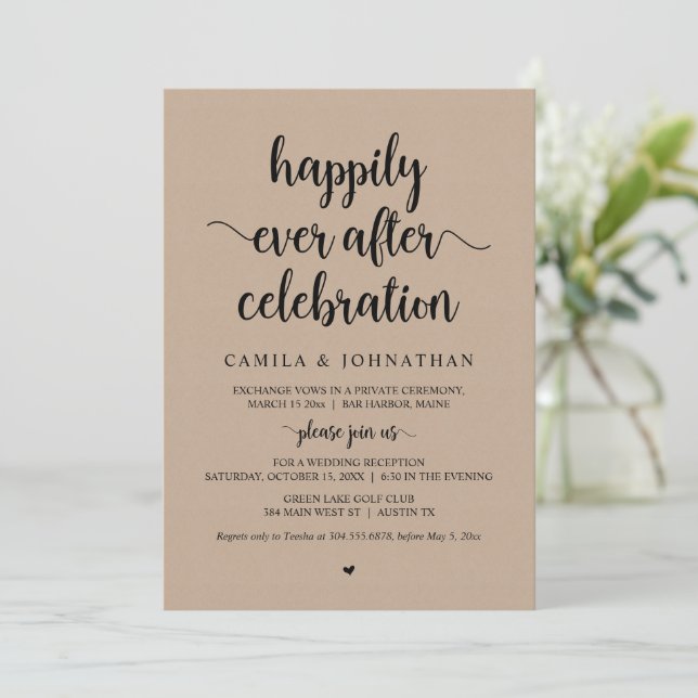 Kraft Elopement, Happily Ever After Celebration Invitation (Standing Front)