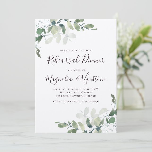 Kraft Eucalyptus Rehearsal Dinner Luxury Invitation (Standing Front)