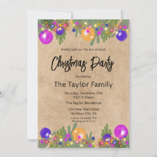 Kraft Festive Christmas Wreath Dinner Party Invitation