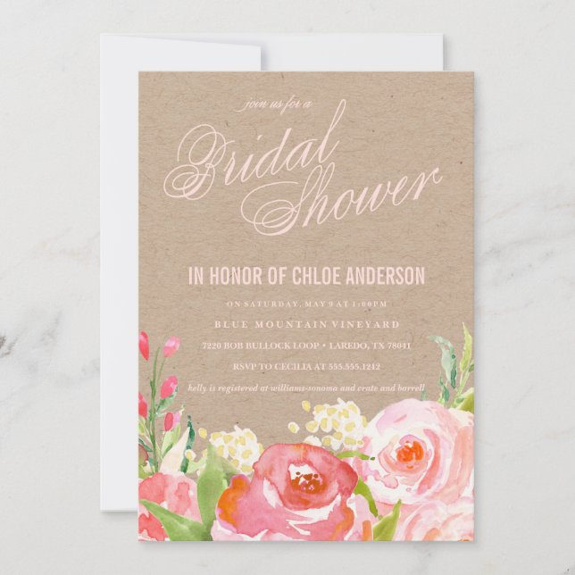 KRAFT FLORAL bridal shower invitation (Front)