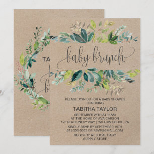 Kraft Foliage Baby Brunch Invitation