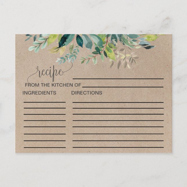 Kraft Foliage Bridal Shower Recipe Cards (Front)
