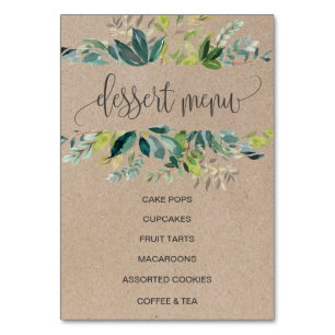 Kraft Foliage Dessert Menu Sign Table Number