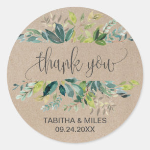 Kraft Foliage Thank You Wedding Favour Classic Round Sticker