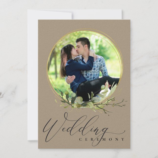 KRAFT FOLIAGE WATERCOLOR PHOTO OVERLAY WEDDING INVITATION (Front)