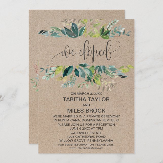 Kraft Foliage We Eloped Elopement Reception Invitation (Front/Back)
