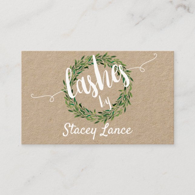 Kraft Foliage Wreath Lashes Business Card (Front)