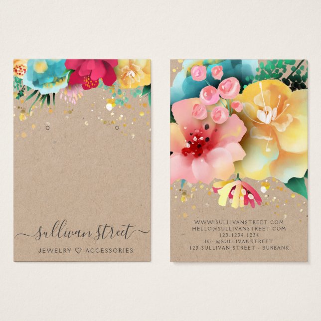 Kraft Gold Floral Earrings Jewellery Display Card (Front & Back)