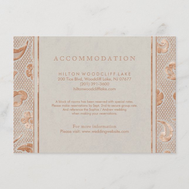 Kraft gold Lace country wedding accommodation Enclosure Card (Front)