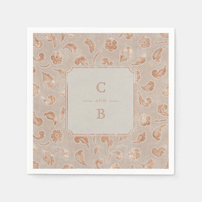 Kraft gold Lace rustic country wedding monogram Napkin (Front)