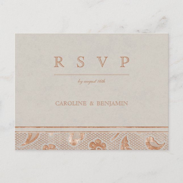 Kraft gold Lace rustic country wedding RSVP Invitation Postcard (Front)