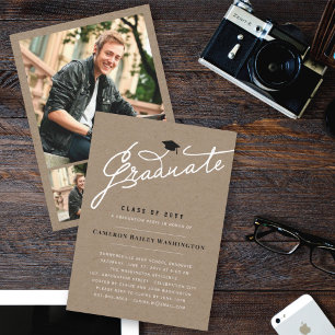 Kraft Graduate Handwriting Script Photo Grad Party Invitation