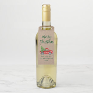 Kraft Green Brush Script Christmas Vintage Truck Bottle Tag