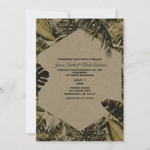 Kraft Green Tropical Palm Leaves Chic Wedding Invitation