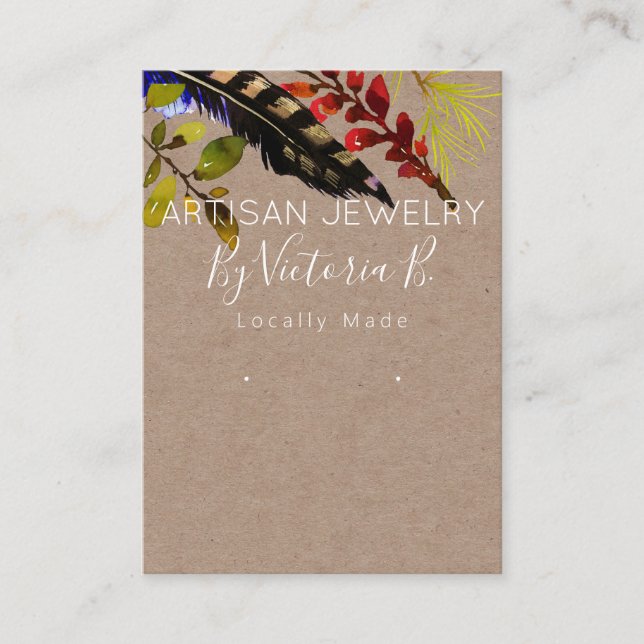 Kraft & Greenery Handmade Jewelry Earring Display Business Card (Front)