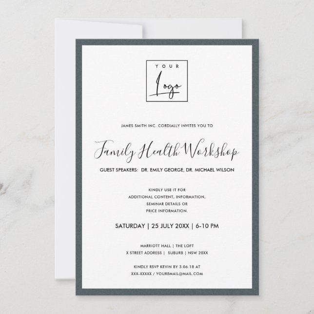 KRAFT GREY TEXTURE YOUR LOGO WORKSHOP EVENT INVITATION (Front)