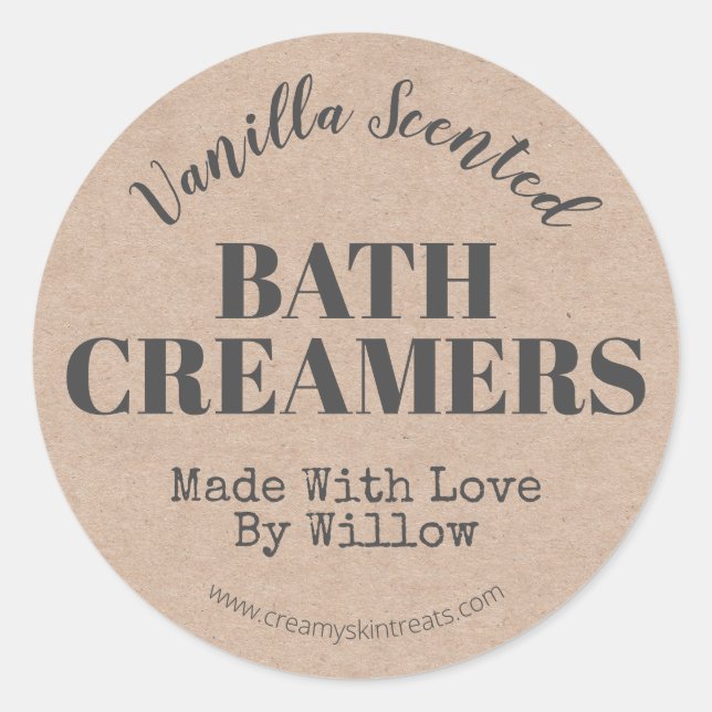 Kraft Handmade Bath Creamer Labels (Front)